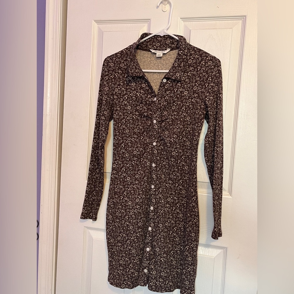 American Eagle Outfitters Brown Floral Long Sleeve Dress